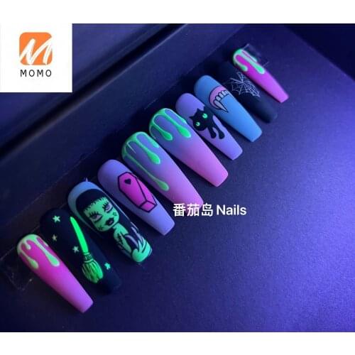 Tomato Island Fluorescent European and American Hand-Painted Nail Sticker Long Nail Matte Colored Frosted Long-Lasting Halloween