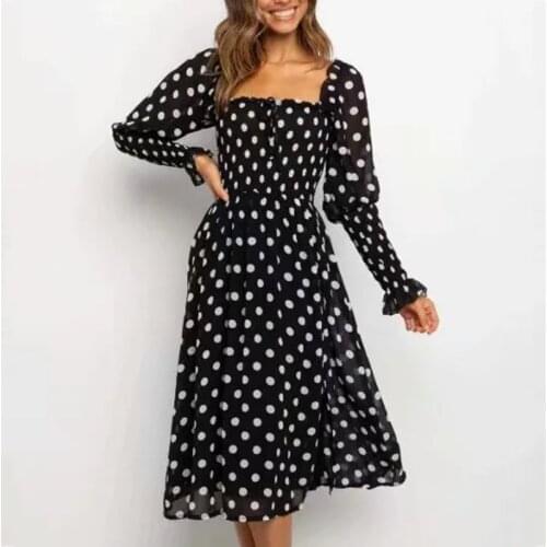 Foridol polka dot vintage black long dress puff sleeve maxi side slit ladies elegant dress autumn winter chic dress 2020