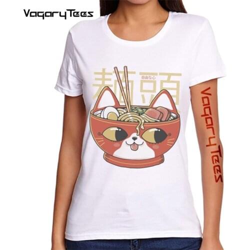 Japan anime style food design Ramen head tshirt Women summer new white short casual Harajuku funny t shirt unisex streetwear