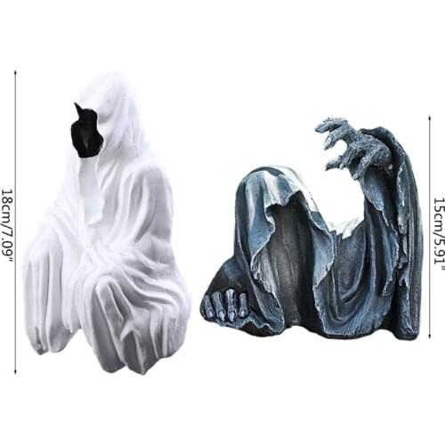 T84E Gothic Reaping Statue Sitting Figurine Resin Desktop Ornament Indoor Outdoor for Garden Office Home Living Room Decoration
