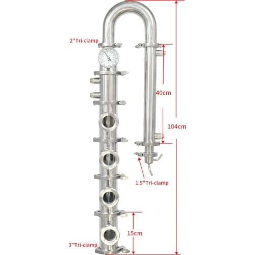 HOOLOO Stainless Steel Bubble Plates Distillation Column 4 Section Distiller Tower New