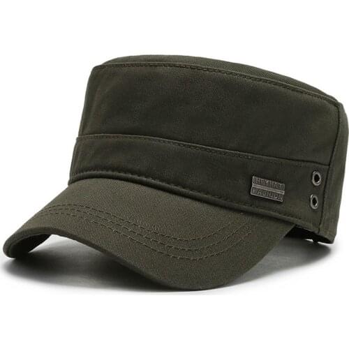 Cadet Army Cap Basic Everyday Military Style Hat Cotton Twill Military Caps Flat Top Adjustable Baseball Cap