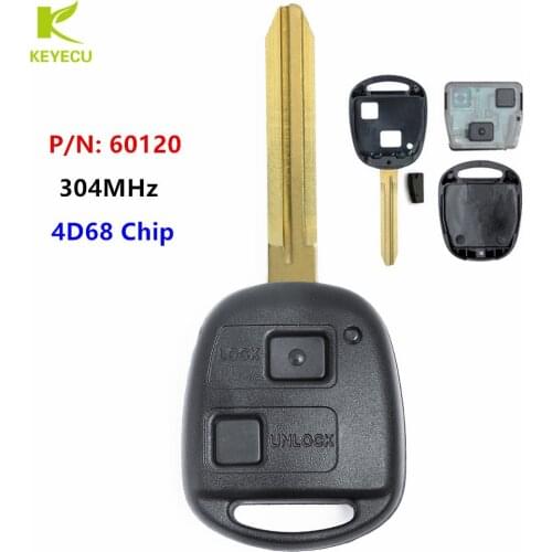 KEYECU Replacement New 2 Button Remote Car Key Fob 304MHz With 4D68 Chip for Toyota Prado 120: 9/2002 - 8/2004 P/N: 60120