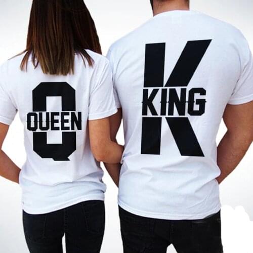King and Queen Graphic Print Short Sleeve TShirt Casual Lover Clothes White T-shirt Valentines Gift Matching Couple Outfit