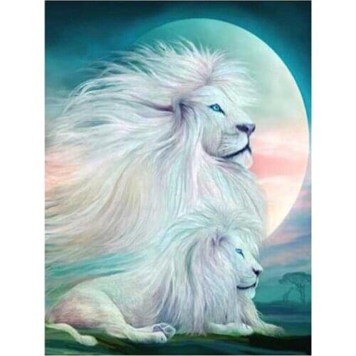 Square Diamond Embroidery Painting White Lion King Diamond Mosaic Rhinestone Cross Stitch Hobbies and Crafts Home Decor FH554