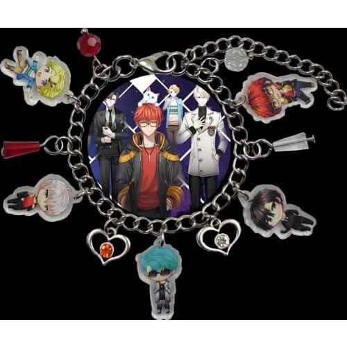Hot Sale Korean Style Acrylic Charm Game Mystic Messenger Chain Anime Bracelet For Women Heart Bead Cute Birthday Party Gift