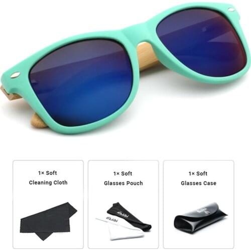 Ablibi Unique Cheap Green Bamboo Wood Temple Sunglasses for Men Non-polarized Glasses Eyewear in Vintage PU Leather Case