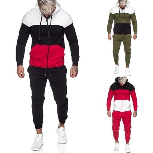 2020 Tracksuit Men Autumn Men Stitching 2 Piece Set Long Sleeve Shirt and Pants Set Men Workout Clothes Jogging Suit Sportswear