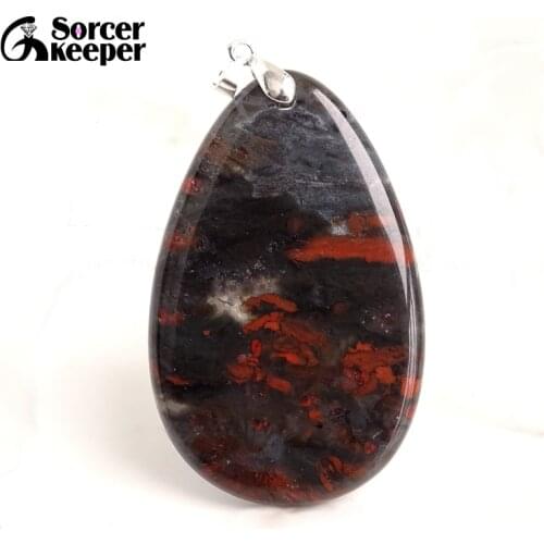 Real Natural Bloodstone Gem Stone Pendant Necklace Polished Drop Agates Slice Fashion Crystal Beads For Jewelry Making BE661