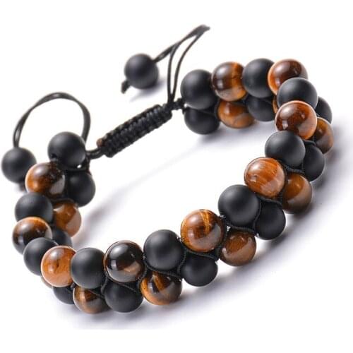 Natural High-quality Yellow Tiger Eye & Matte Onxy Mixed Beaded Bracelet Bangles Best Friend Jewelry Couple Dainty Gift Unisex