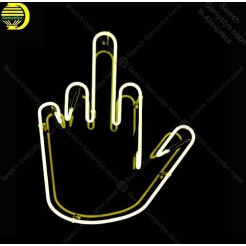 Neon Sign for hand with middle finger Neon Bulb sign handcraft gifts neon signboard wall lights anuncio luminos with clear board