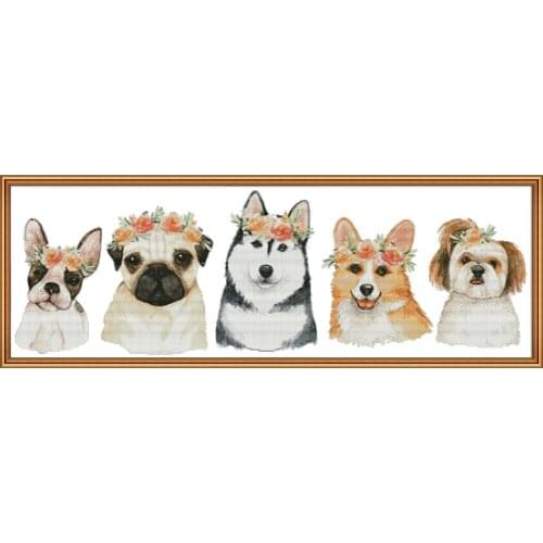 NKF Five Dogs Cross Stitch Kits Embroidery Needlework Set 11CT 14CT Chinese Cross Stitch Pattern for Home Decor