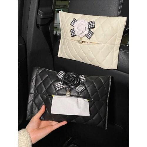New Fashion Hanging Creative Cute Car Seat Back Pumping Paper Box Camellia Car Tissue Box