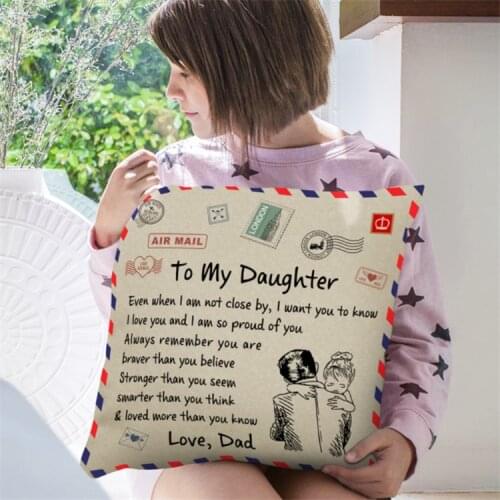 Letter Peachskin Pillow Case To My Daughter Son Air Mail Decorative Throw Pillowcase Home Cushion Pillow Cover Anniversary Gift