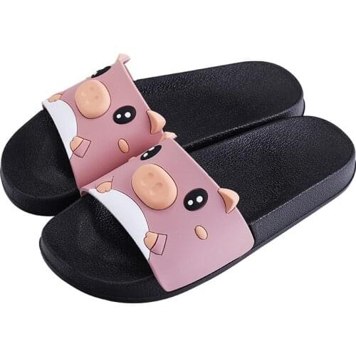 Summer Cute Pig Pattern Women Slippers Cartoon Animal Indoor Home Flat Soft Bottom Shoes Lovers Casual Outside Beach Flip Flops