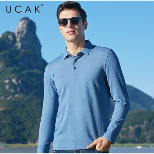 UCAK Brand Spring Autumn New Arrivals High Quality Casual Cashmere Turn-down Collar Long Sleeve Polo-Shirt Men Clothing U5339