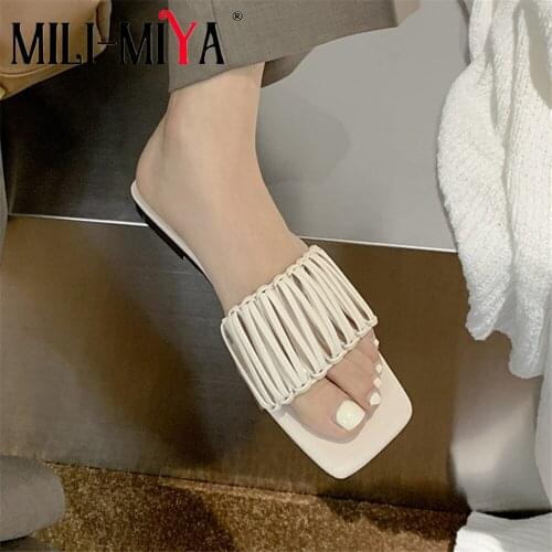 MILI-MIYA New Arrival Women Microfiber Sandals Slip On Solid Color Square Toe Fashion Design Casual Summer Shoes Size 34-43
