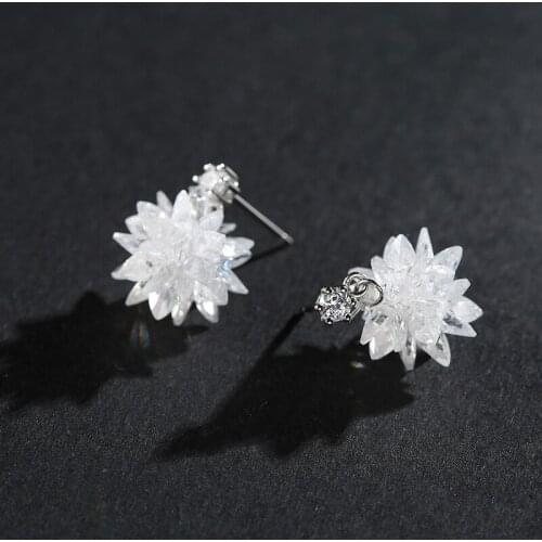 FNJ Snowflake Crystal Earrings 925 Silver Jewelry Original Pure S925 Sterling Silver Stud Earring for Women White zircon