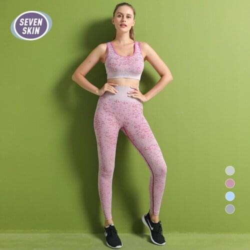 SEVEN SKIN 2Pcs Women Yoga Set Seamless Fitness Clothing Camouflage Sportswear Gym Running Leggings Push Up Sports Bra Yoga Suit