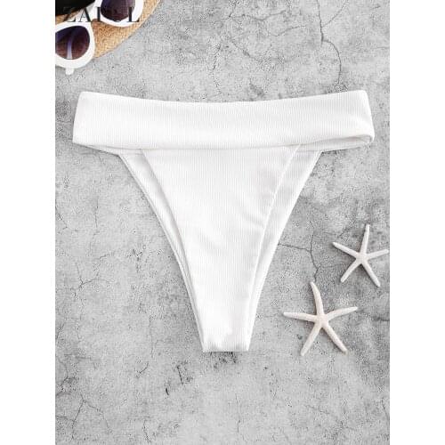 ZAFUL High Cut Wide Waistband Ribbed Bikini Bottom Women Sexy Biquini Swimming Shorts Briefs Summer Beach Solid Ladies Swimsuit