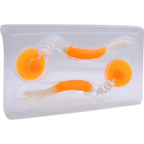 2 Pcs/set Creative Baby Silicone Spoon Baby Safety Temperature Sensing Kids Flatware Feeding Spoons And Fork With Suction Cup