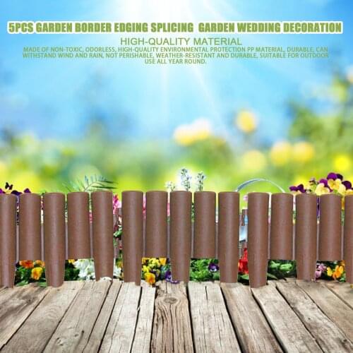 5PCS Plastic Fence Garden Edging Splicing Wood Grain Border Fence Detachable Plungers Protective Fence Garden Wedding Decoration