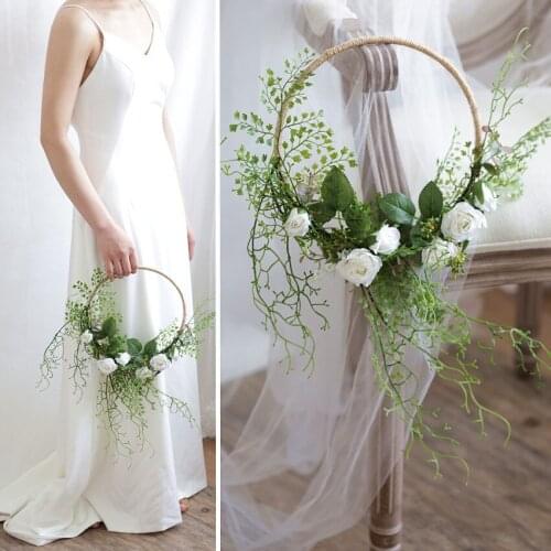 SESTHFAR White&Green Artificial Flower Bridal Bouquet Wreath Wall Hanging Garland Decoration For Wedding Bouquet