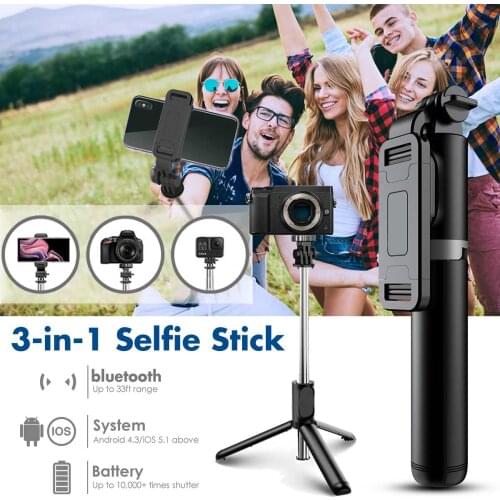 Bluetooth Wireless Selfie Stick Extendable Tripod with Shutter Remote Control Telescopic Rod for iOS Android Phone Sport Camera