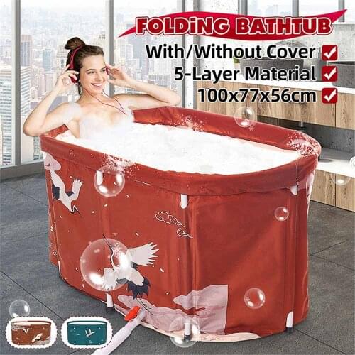 Large Bathtub Adult Bath Tub Barrel Sweat Steaming Thicken Portable Bathtub Home Sauna Insulation Folding Bath Bucket With Cover