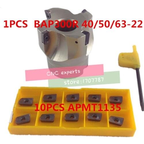 Hot Sale 1PCS BAP300R 40/50/63 22 4F Flute Face End Mill Flat Cutter +10pcs APMT1135 Carbide Inserts APMT 1135 PDER