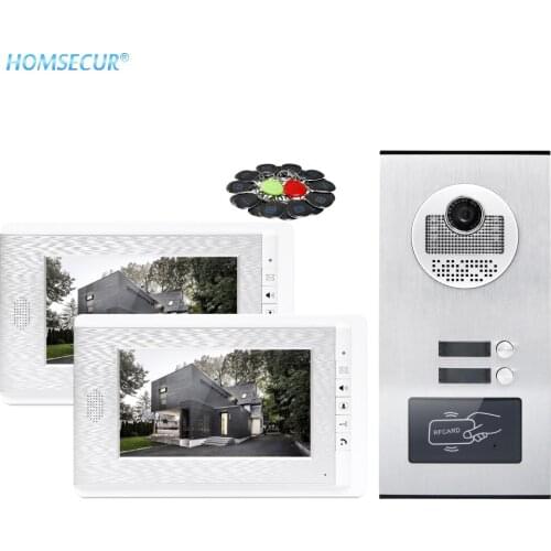 HOMSECUR 7" Hands-free Video Door Phone Intercom Kit+Lock Release Button for 2 Apartment XC111-2+XM708-S/XM702-B