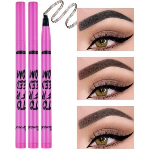 3 Color Hot Eyebrow Pen Sweat-proof Long Lasting 4 Fork Tips Eyebrow Pen Waterproof Liner Combination Makeup Tools