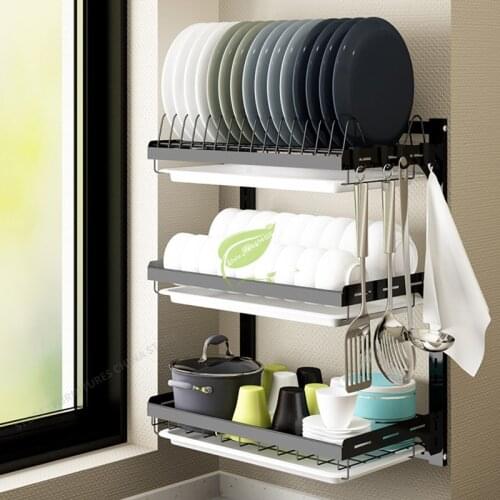 Stainless Steel Kitchen Cup Holder Multifunction Drying Rack Storage Shelf Kitchen Support Wall Hooks for Pot and Pan Dish Dryer