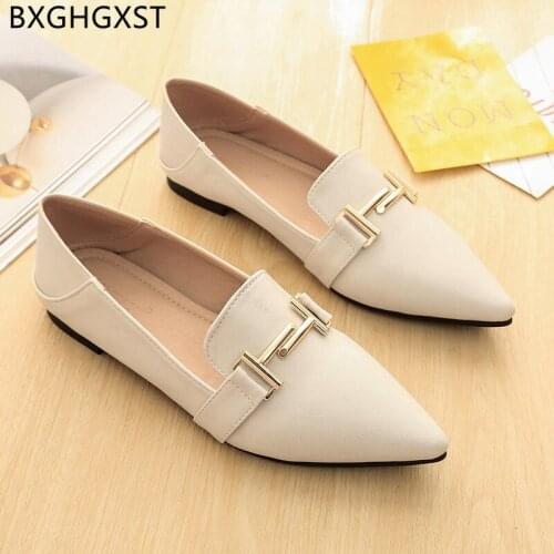 Pointed Toe Loafers Slip on Shoes for Women 2021 Black Leather Casual Shoes Women Fashion Flats Boat Shoes Women Chaussure Femme