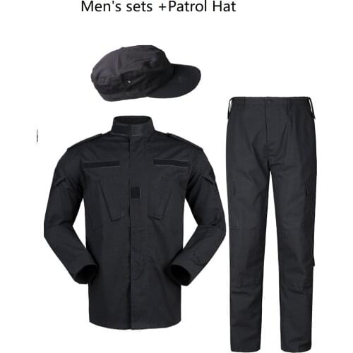 Mens Sets Black Army Uniform ACU Ribstop Military Uiforms With Patrol Hat