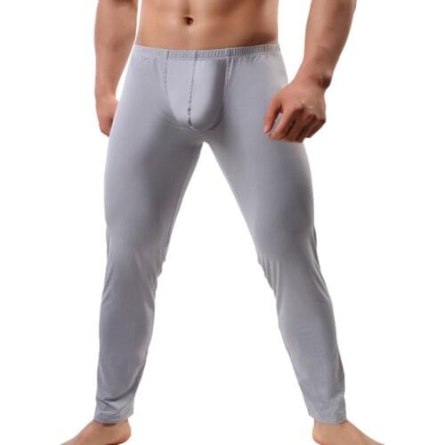 Men Sleep Bottoms Sleepwear Sexy Bugle Pouch Ice Silk Leggings Pants Pajama Lounge Wear Ultra-thin Pyjama Slip Homme Trousers