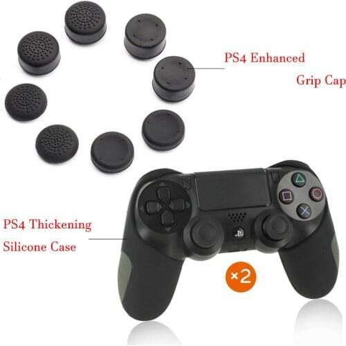 Anti-slip Silicone Cover Case for PS4 Controller Protective Gamepad Skin Joystick Protector + 8 pcs Thumb Stick Grip Case