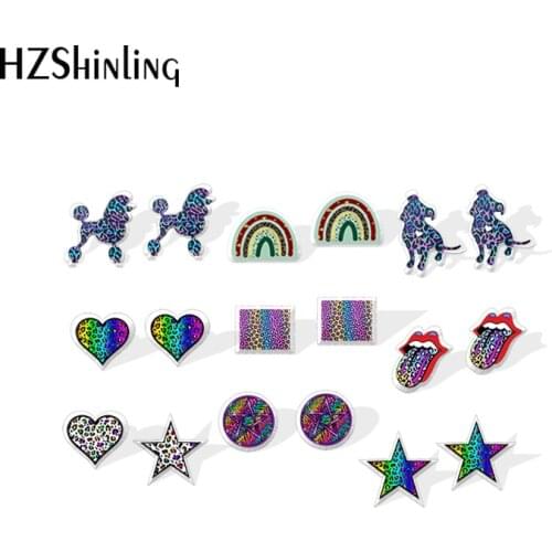 2020 New Leopard Dog Stud Earring Heart Star Acrylic Earrings Resin Epoxy Handmade Jewelry