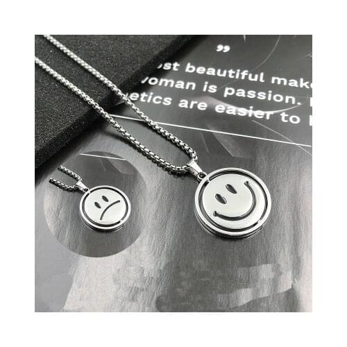New 2021 Fashion Jewelry Korean Rotating Smiley Street Couple Double Face Expression Necklace for Women Kpop Necklace Pendant