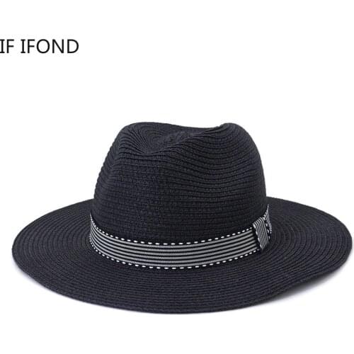 New Summer Simple Solid Color Jazz Fedoras Hat Handmade Weave Sun Straw Hats For Women Outdoor Sea Beach Sunscreen Caps