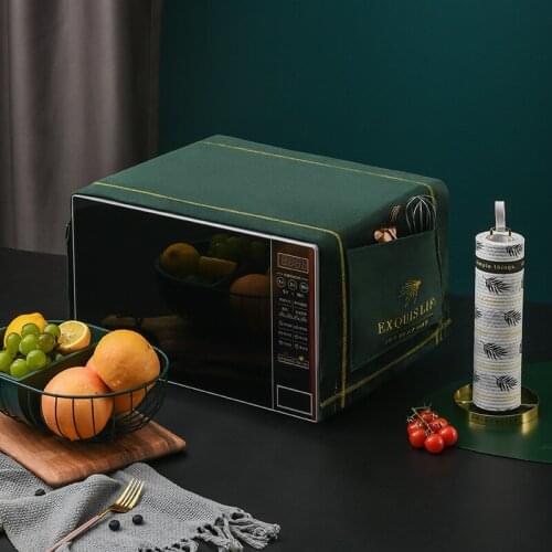 New Microwave Oven Dust Cover Kitchen Universal Oil-proof Velvet Double-layer Edging Cover Cloth With Storage On Both Sides