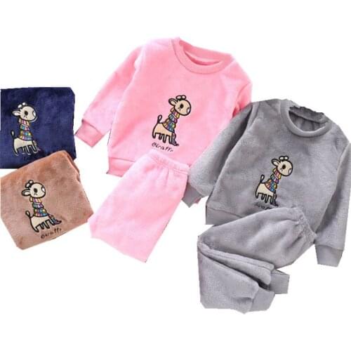 Autumn winter Childrens Pajamas Set Warm Baby Boy Girl Clothes Flannel Sleepwear Suit Kids Tops+Pants Toddler Home service Sets