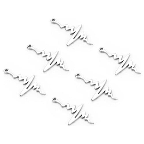 20pcs/lot 11.5X21.4mm Electrocardiogram stainless steel Connector Metal Alloy Pendant For DIY bracelet Jewelry Making rt4sd