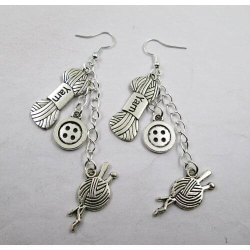 Yarn Button Needle Knitting Lover Theme Earrings For Women Dangle Earring Fashion Earrings Jewelry