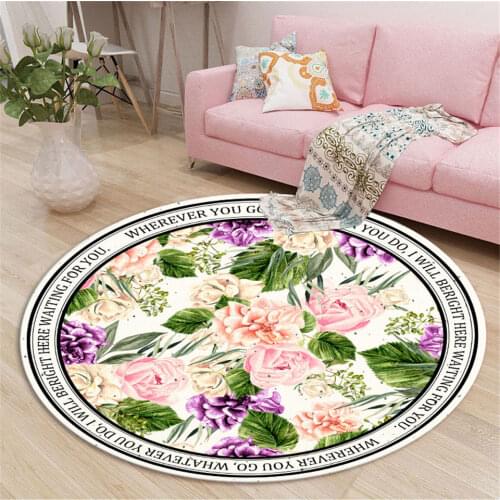 Pink Purple Floral Round Rug Coffe Table Carpet Living Room Sofa Chair Mat Bedside Mat Girl Bedroom Area Rug Home Decoration