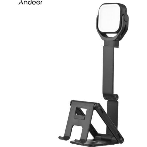 Andoer Foldable Mobile Phone Holder & LED Light 2-in-1 46 Lamp Beads 2000K-5000K for Photography Video Recording Live Streaming