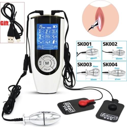 SM Electric Shock Anal Vaginal Plug Jump Eggs Clit Stimulator Nipple Massage Pad Female Strapon Masturbator Medical Sex Tool Kit