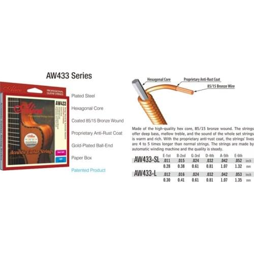 Alice AW433 Plated Steel Hexagonal Core Coated 85/15 Bronze Acoustic Guitar Strings