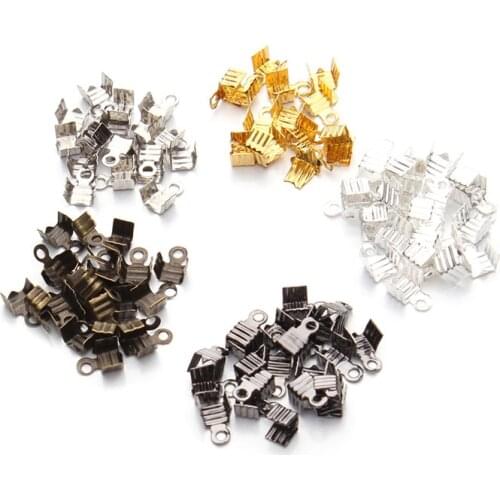 XINYAO 200pcs/lot 4*7/5*9/7*10mm Metal Crimps End Caps for Flat Leather Cord Gold/Silver Color End Clasps Jewelry Making F586