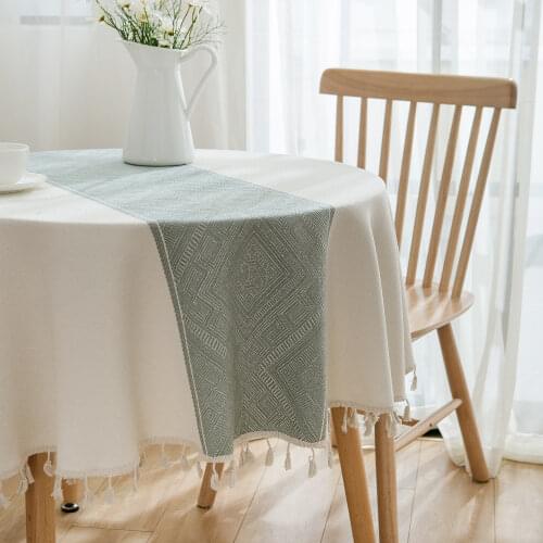 Green Jacquard Geometric Tablecloth With Tassel Round Table Tea Table Cloth Dining Table Decor Wedding Party Table Cover